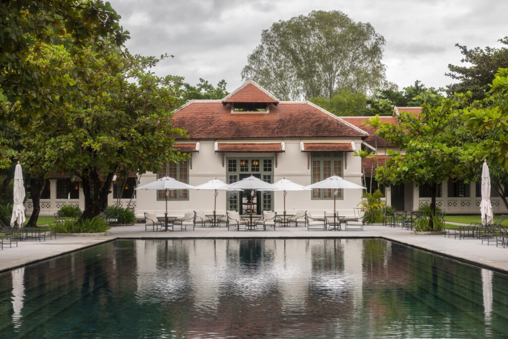 Swimming pool and terrasse of Amantaka luxury Resort & Hotel in Luang Prabang Laos